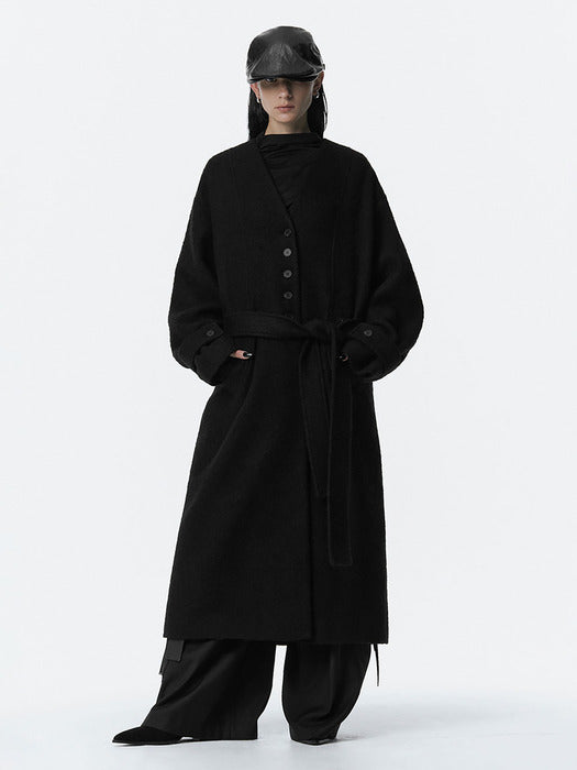 Wconcept_Treemingbird Boucle Wool Long Coat [ Black ]