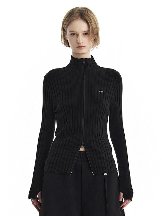 Wconcept_Treemingbird Tmb High-Neck Knit Zip-Up Cardigan [ Black ]