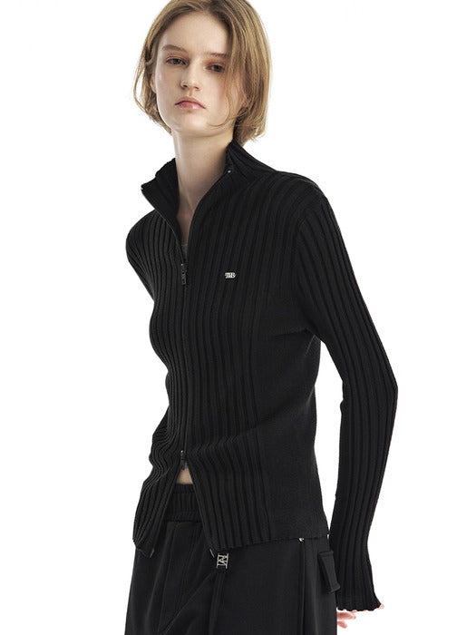 Wconcept_Treemingbird Tmb High-Neck Knit Zip-Up Cardigan [ Black ]