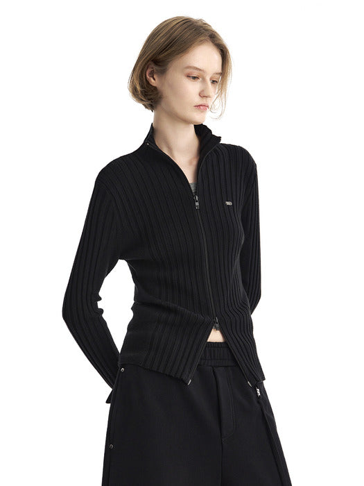 Wconcept_Treemingbird Tmb High-Neck Knit Zip-Up Cardigan [ Black ]