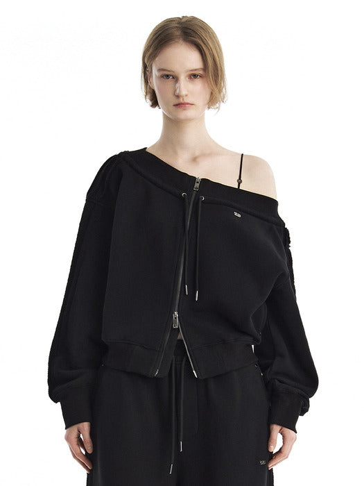Wconcept_Treemingbird Tmb Off-Shoulder Sweat Set-Up Zip-Up [ Black ]