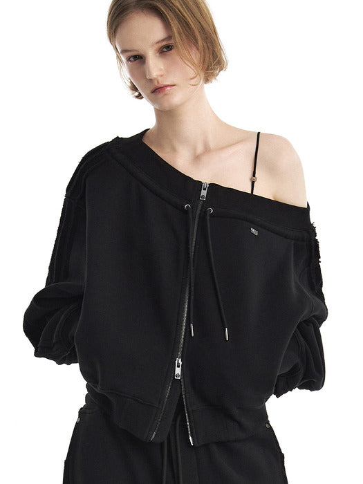 Wconcept_Treemingbird Tmb Off-Shoulder Sweat Set-Up Zip-Up [ Black ]