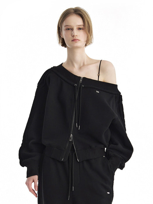 Wconcept_Treemingbird Tmb Off-Shoulder Sweat Set-Up Zip-Up [ Black ]