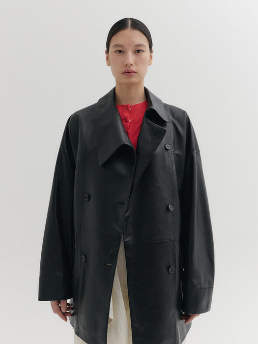 Eenk Unbalanced Collar Leather Jumper - Black