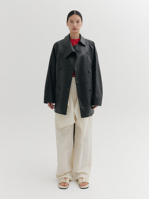 Eenk Unbalanced Collar Leather Jumper - Black
