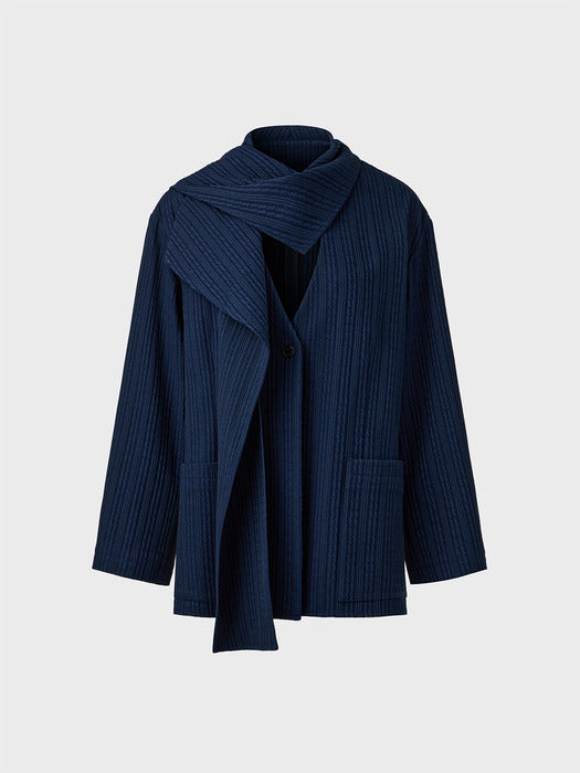 [EENK] Drape Collar Jacket - Navy