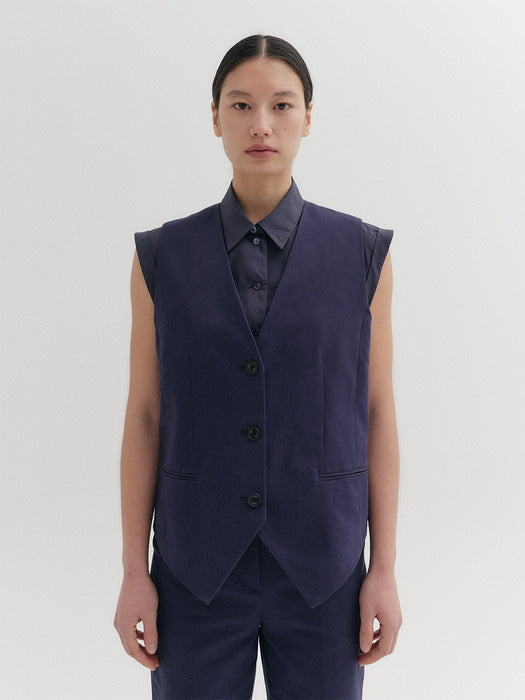 Eenk Shirt Layered Vest - Navy