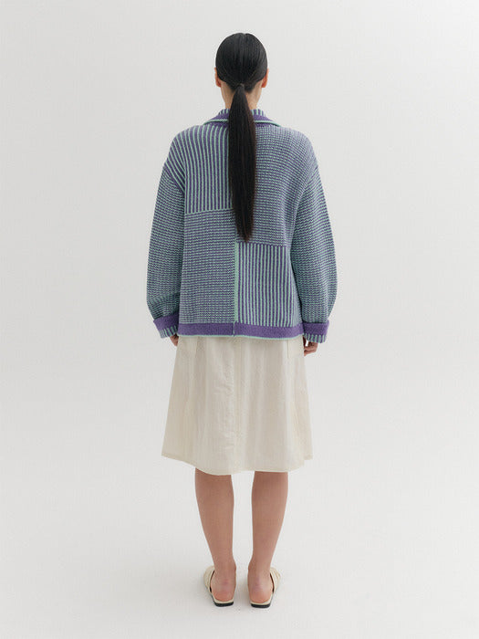 [EENK] Textured Stripe Knitwear Cardigan - Violet
