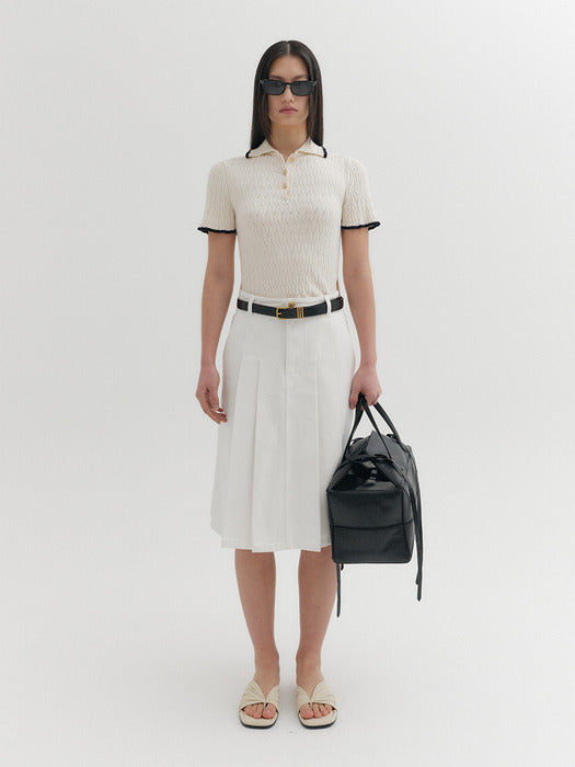 Eenk 102 Pleats Denim Skirt - White
