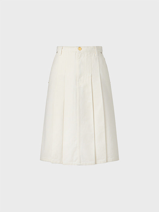 Eenk 102 Pleats Denim Skirt - White