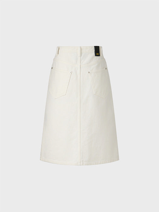 Eenk 102 Pleats Denim Skirt - White