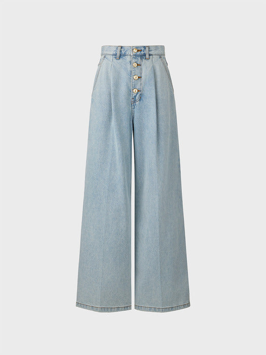 Eenk High Button Wide Denim - Light Blue