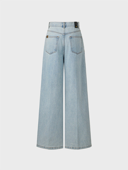 Eenk High Button Wide Denim - Light Blue