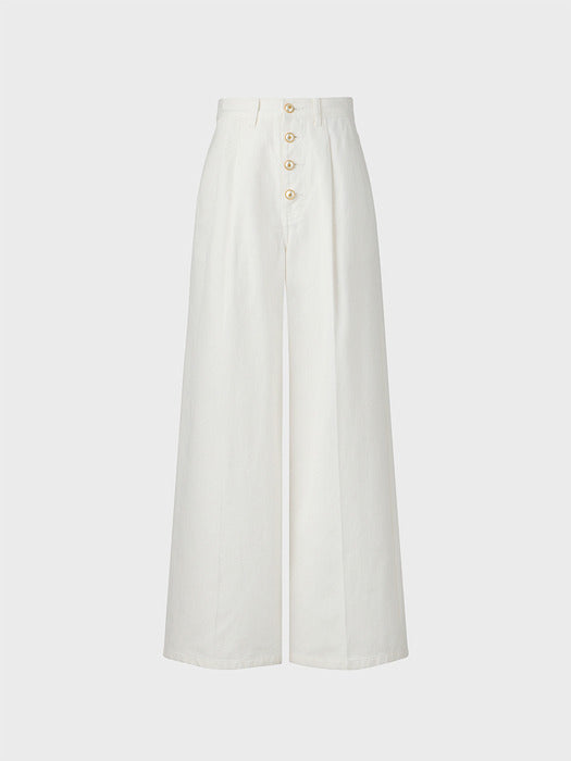 Eenk High Button Wide Denim - White