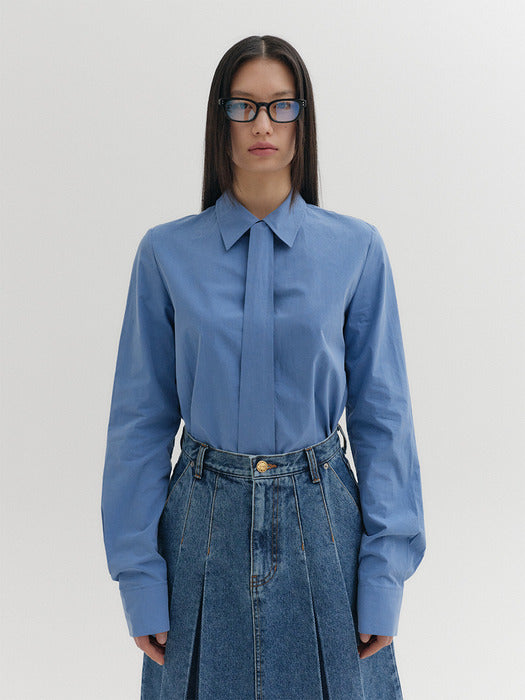 [EENK] Long Sleeve Tie Shirt - Blue