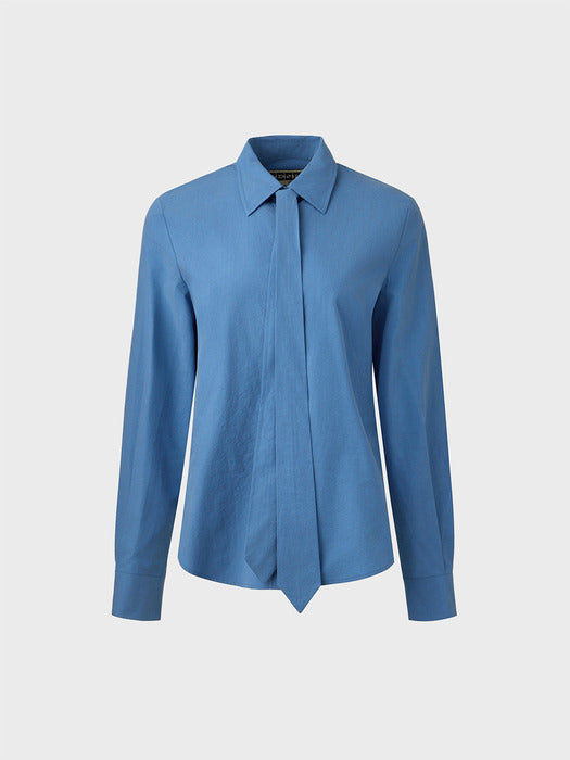 [EENK] Long Sleeve Tie Shirt - Blue