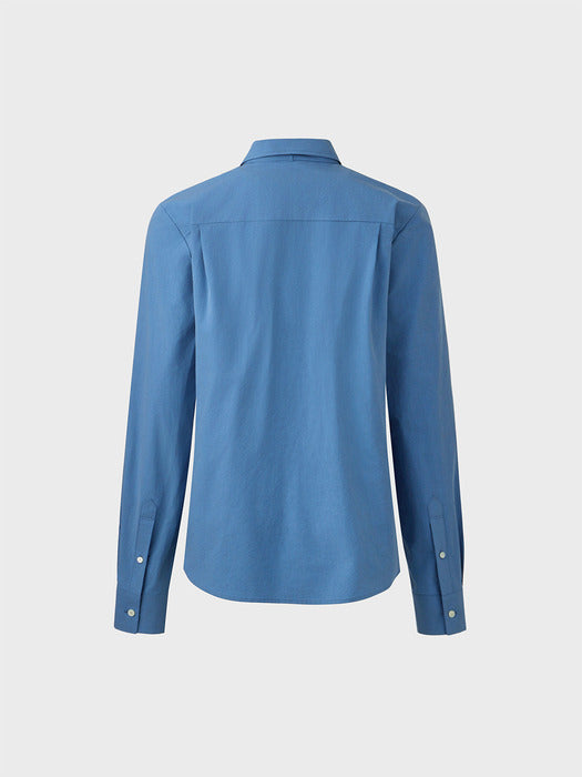 [EENK] Long Sleeve Tie Shirt - Blue