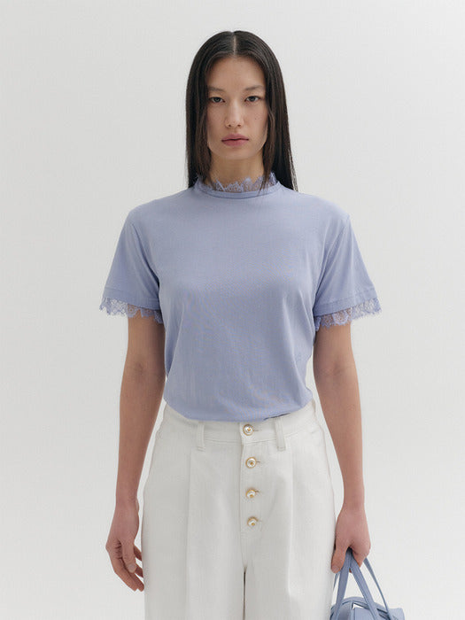 Eenk Lace Trim T-shirt - Sky Blue