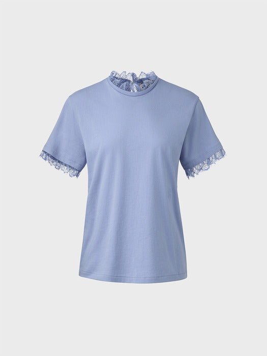 Eenk Lace Trim T-shirt - Sky Blue