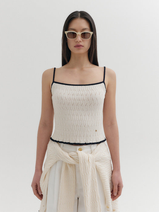 Eenk Contrast Sleeveless Knitwear Top - Ivory