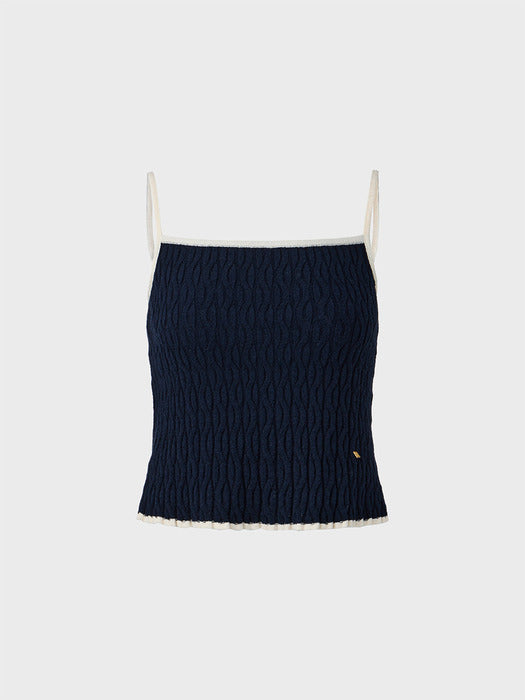 [EENK] Contrast Sleeveless Knitwear Top - Navy