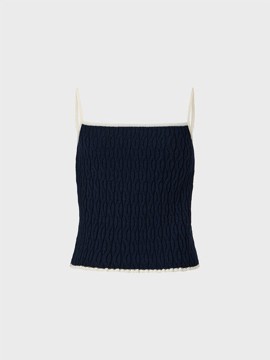 [EENK] Contrast Sleeveless Knitwear Top - Navy