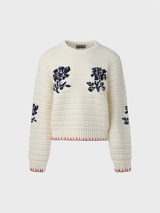Eenk Floral Jacquard Knitwear Top - Ivory
