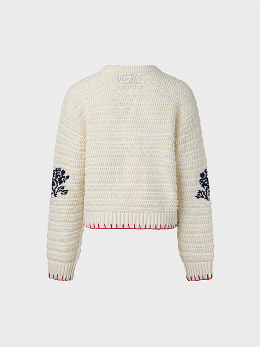 Eenk Floral Jacquard Knitwear Top - Ivory