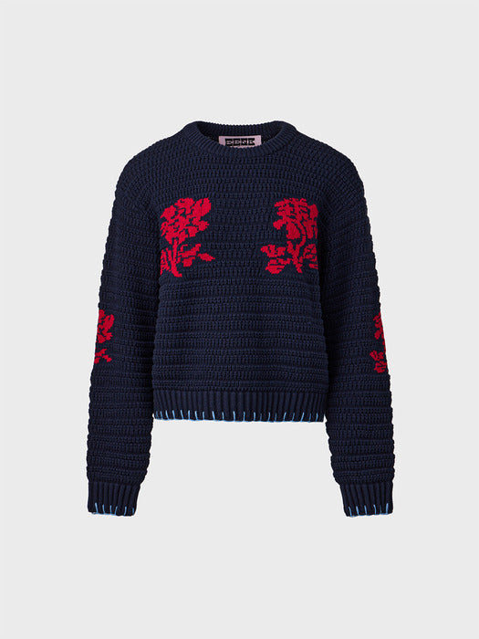 Eenk Floral Jacquard Knitwear Top - Navy
