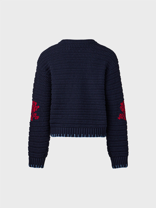 Eenk Floral Jacquard Knitwear Top - Navy