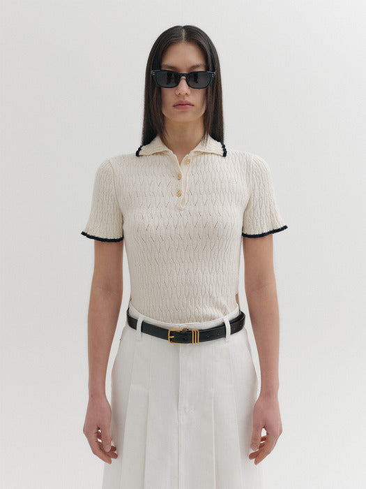 Eenk Contrast Half Sleeve Knitwear Top - Ivory