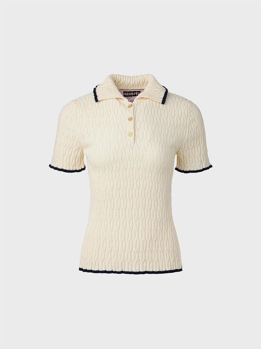 Eenk Contrast Half Sleeve Knitwear Top - Ivory