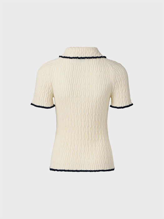 Eenk Contrast Half Sleeve Knitwear Top - Ivory