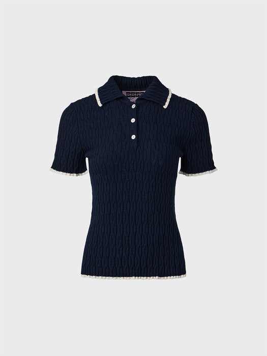 Eenk Contrast Half Sleeve Knitwear Top - Navy