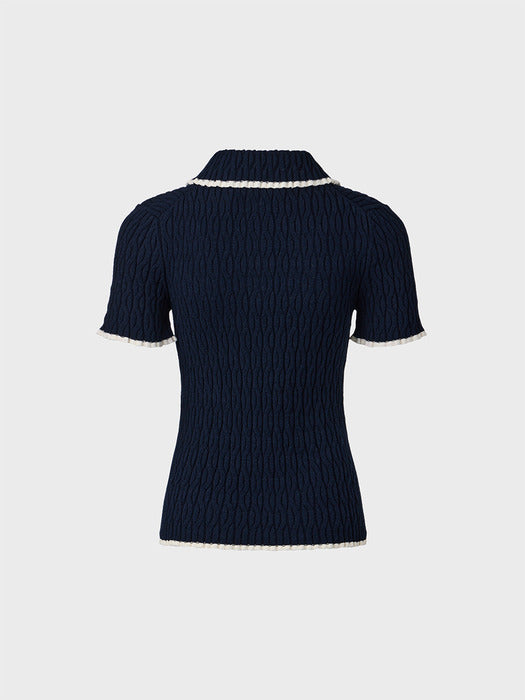 Eenk Contrast Half Sleeve Knitwear Top - Navy