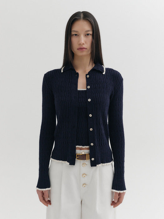 Eenk Contrast Button Knitwear Cardigan - Navy