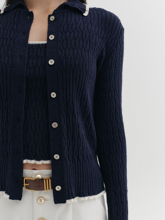 Eenk Contrast Button Knitwear Cardigan - Navy