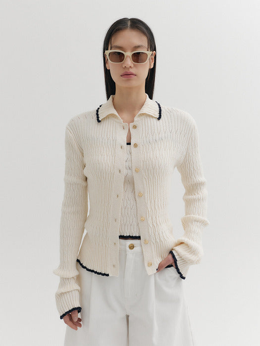 Eenk Contrast Button Knitwear Cardigan - Ivory