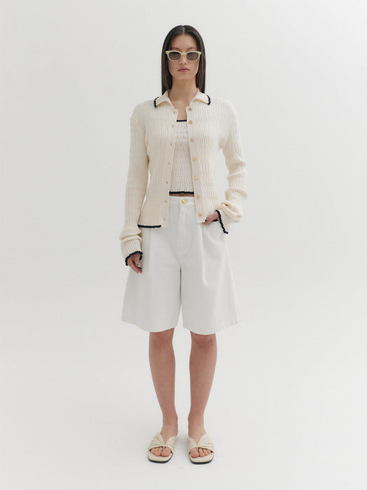 Eenk Contrast Button Knitwear Cardigan - Ivory