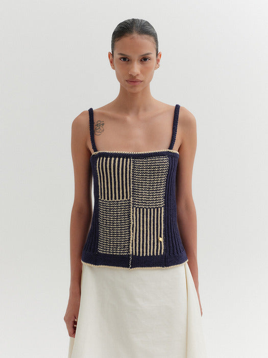 Eenk Textured Sleeveless Knitwear Top - Navy/Beige