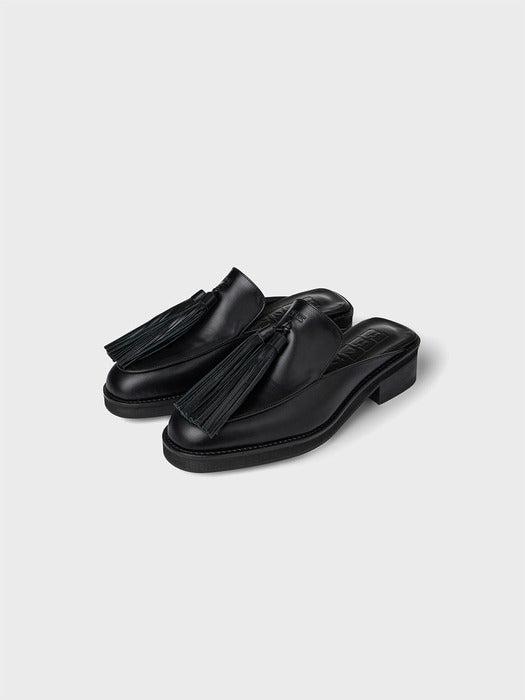 Eenk Tassel Leather Mules - Black
