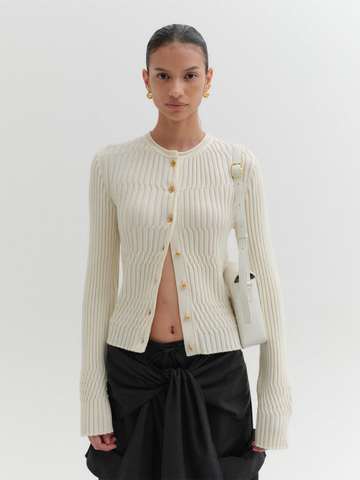 Eenk Rib Knitwear Cardigan - Ivory