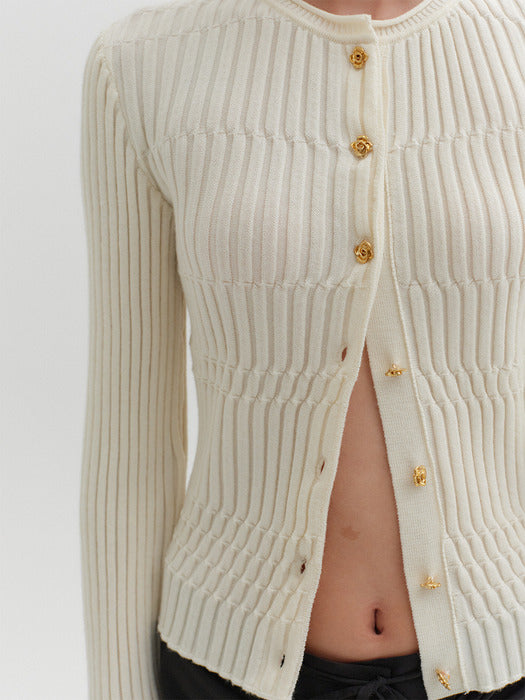 Eenk Rib Knitwear Cardigan - Ivory