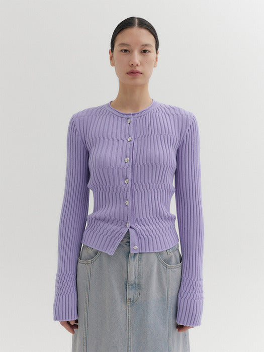 Eenk Rib Knitwear Cardigan - Lavender