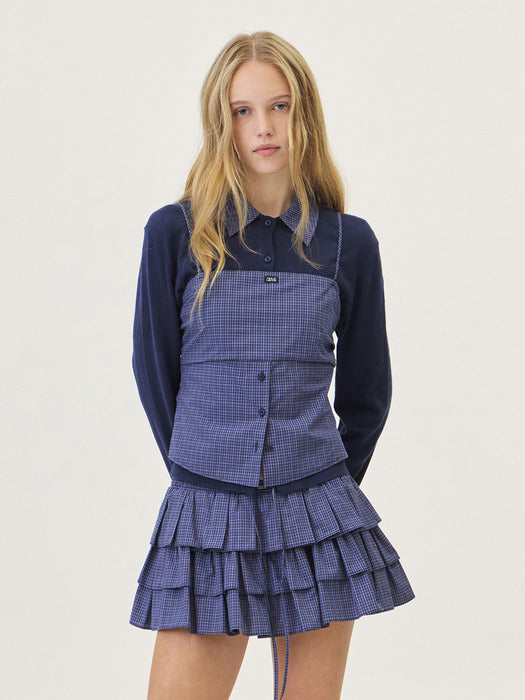 Grove 26Ps Blaine Check Sleeveless (Navy)
