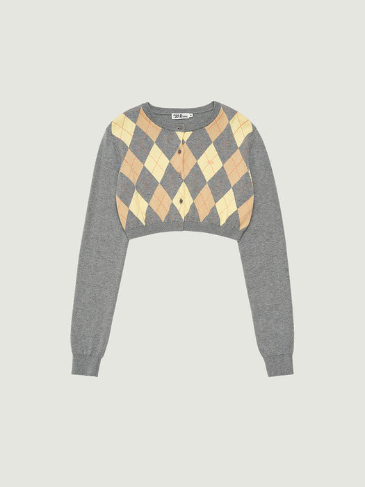Grove 26Ps Veni Argyle Crop Cardigan (Gray)