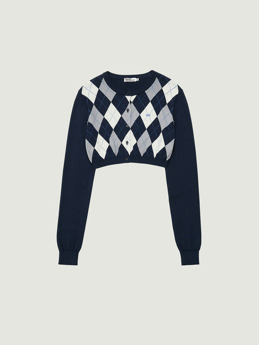 Grove 26Ps Veni Argyle Crop Cardigan (Navy)