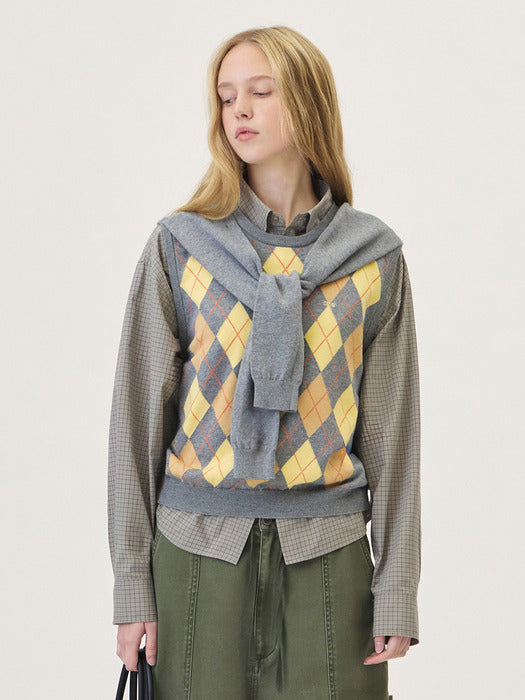 [grove] 26PS VENI ARGYLE VEST (GRAY)