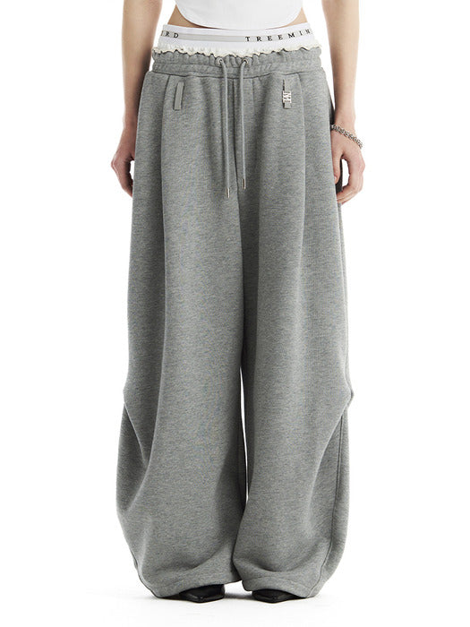 Wconcept_Treemingbird Double Waist Sagging Sweat Pants [ Melange Gray ]