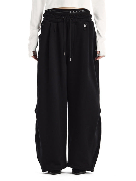 Treemingbird Double Waist Sagging Sweat Pants Black